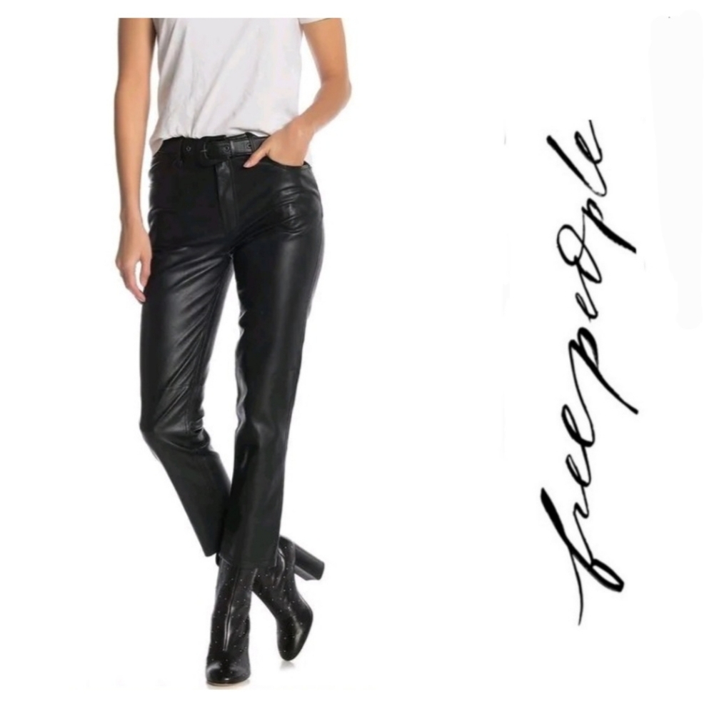 Free People Black Vegan Faux Leather High Rise Tapered Pant Size 31 NEW NWT